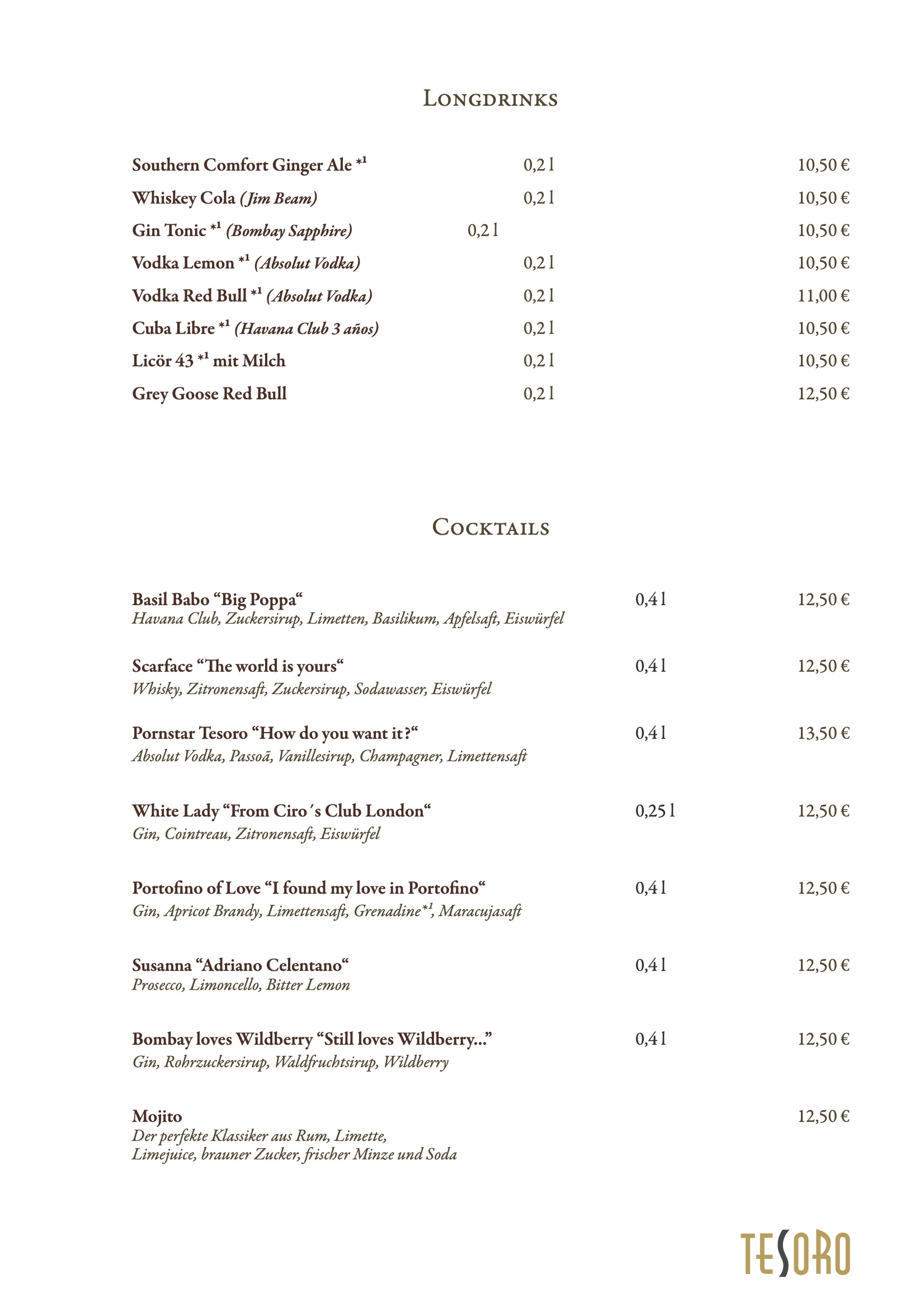 SPEISEKARTE - Italienisches Restaurant in Hannover